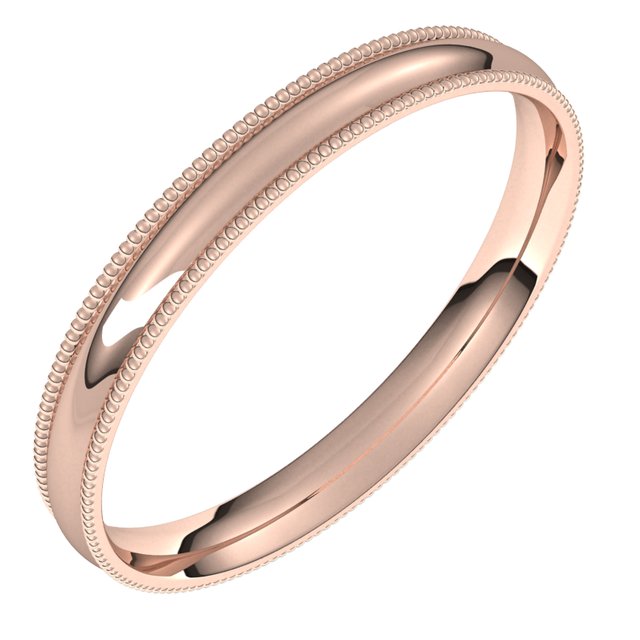 10K Rose Gold 2.5 mm Milgrain Half Round Comfort Fit Light Wedding Band 1