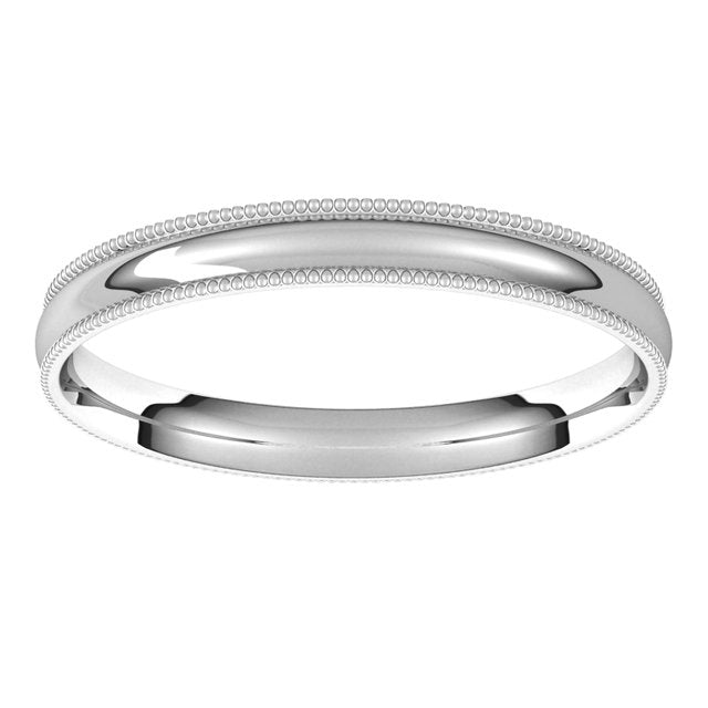 Sterling Silver 2.5 mm Milgrain Half Round Comfort Fit Light Wedding Band 3