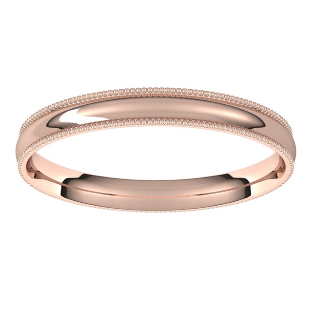 10K Rose Gold 2.5 mm Milgrain Half Round Comfort Fit Light Wedding Band 3