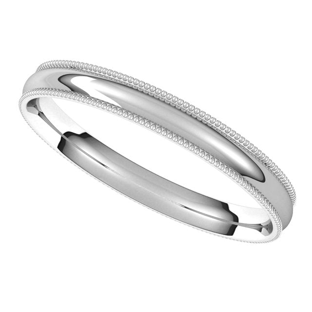 18K White Gold 2.5 mm Milgrain Half Round Comfort Fit Light Wedding Band 5