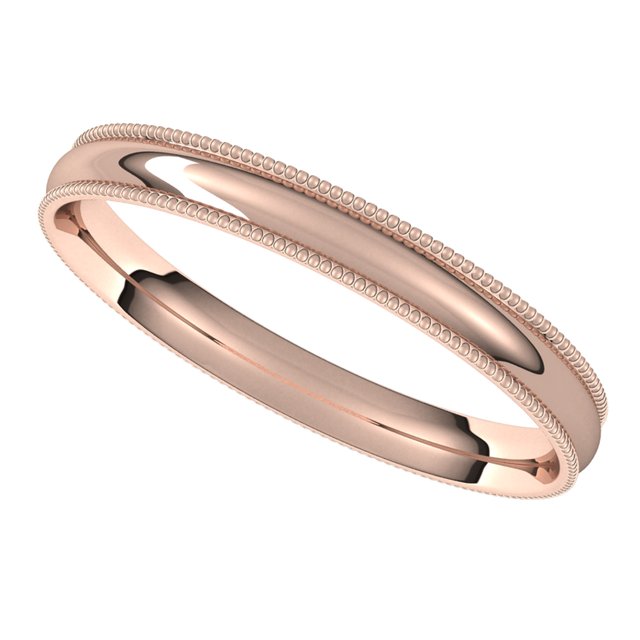 18K Rose Gold 2.5 mm Milgrain Half Round Comfort Fit Light Wedding Band 5