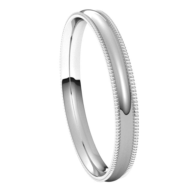 Sterling Silver 2.5 mm Milgrain Half Round Comfort Fit Light Wedding Band 6