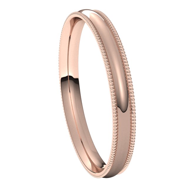 18K Rose Gold 2.5 mm Milgrain Half Round Comfort Fit Light Wedding Band 6