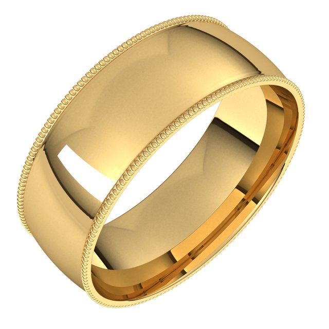 10K Yellow Gold 7 mm Milgrain Half Round Comfort Fit Light Wedding Band 1