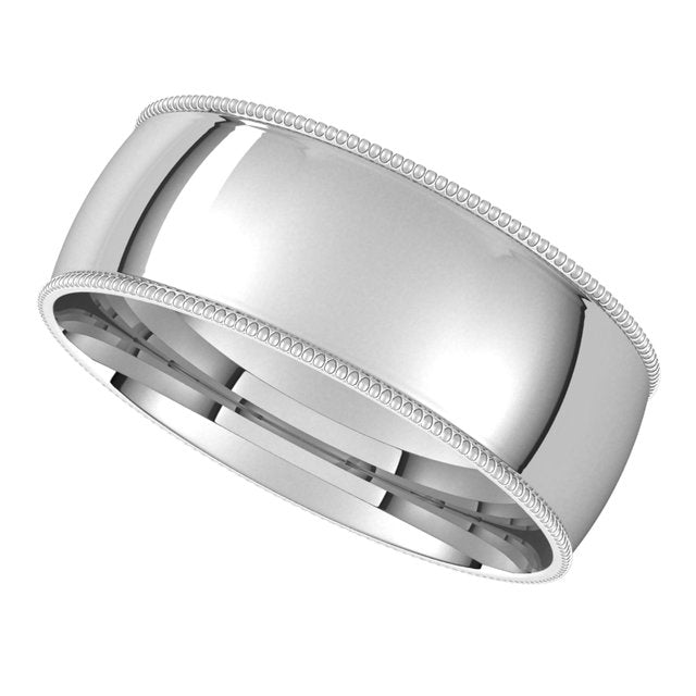 18K White Gold 7 mm Milgrain Half Round Comfort Fit Light Wedding Band 5