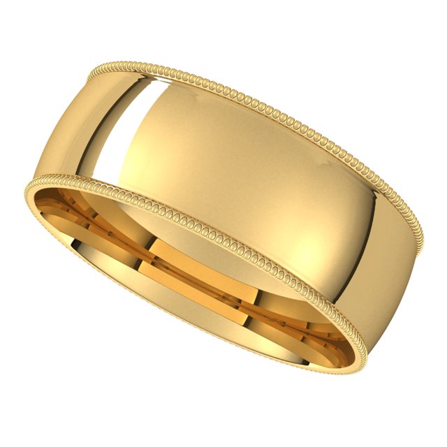 10K Yellow Gold 7 mm Milgrain Half Round Comfort Fit Light Wedding Band 5