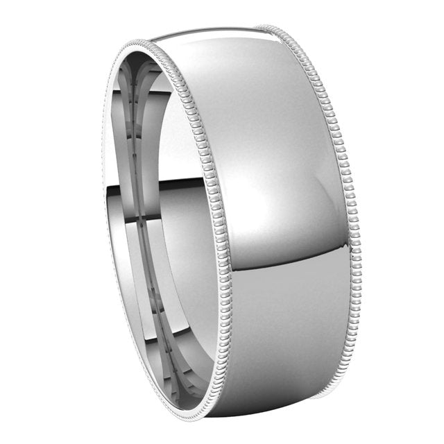 Sterling Silver 7 mm Milgrain Half Round Comfort Fit Light Wedding Band 6