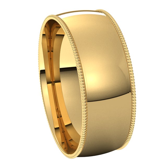 10K Yellow Gold 7 mm Milgrain Half Round Comfort Fit Light Wedding Band 6