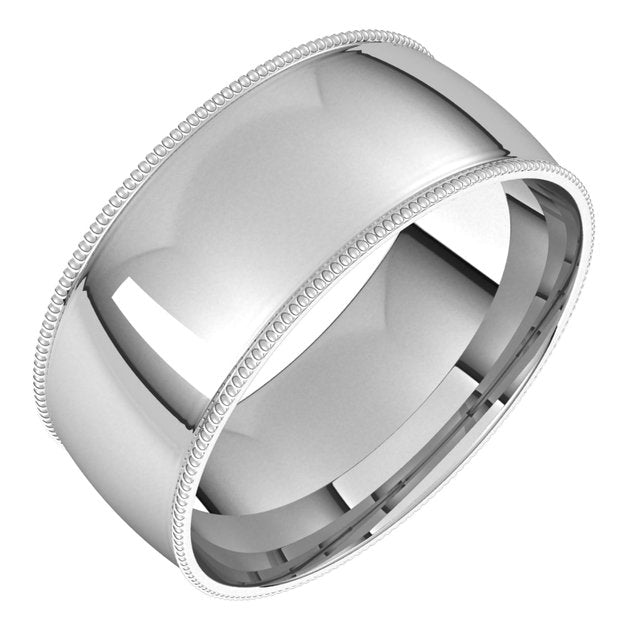 10K White Gold 8 mm Milgrain Half Round Comfort Fit Light Wedding Band 1