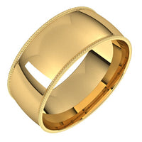 10K Yellow Gold 8 mm Milgrain Half Round Comfort Fit Light Wedding Band 1