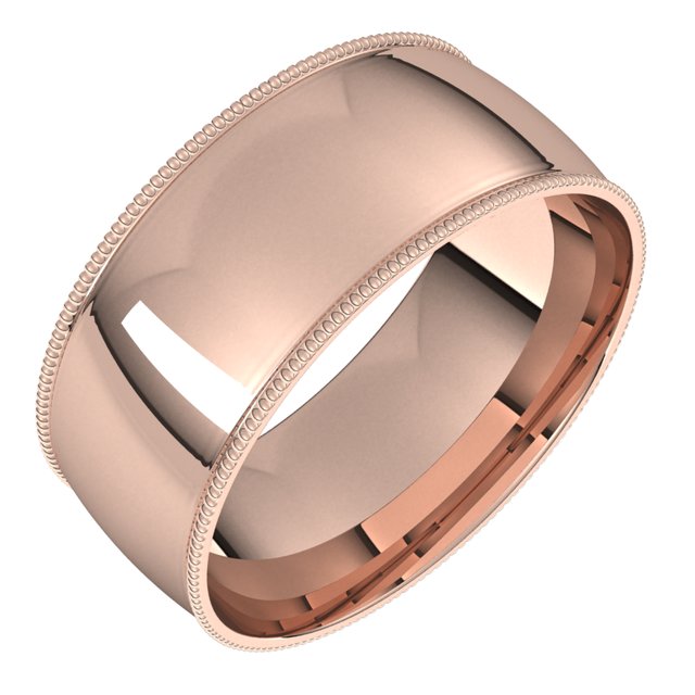 14K Rose Gold 8 mm Milgrain Half Round Comfort Fit Light Wedding Band 1