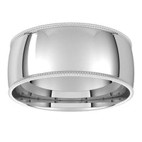 10K White Gold 8 mm Milgrain Half Round Comfort Fit Light Wedding Band 3