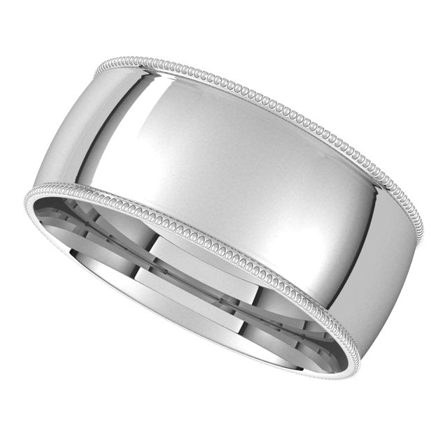 10K White Gold 8 mm Milgrain Half Round Comfort Fit Light Wedding Band 5