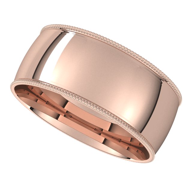 14K Rose Gold 8 mm Milgrain Half Round Comfort Fit Light Wedding Band 5