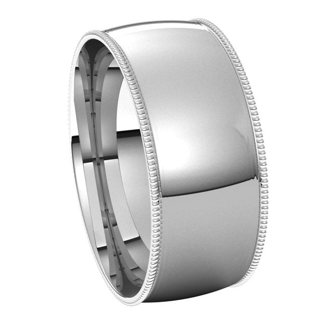 10K White Gold 8 mm Milgrain Half Round Comfort Fit Light Wedding Band 6