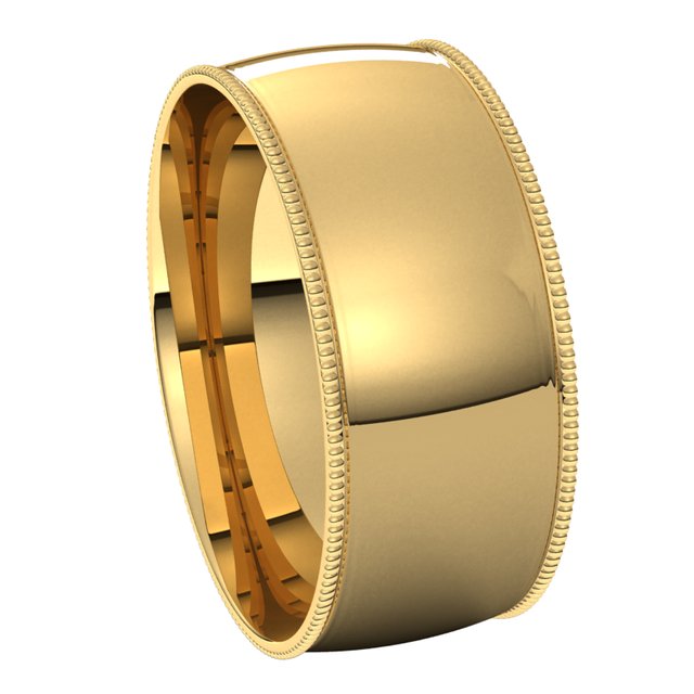 10K Yellow Gold 8 mm Milgrain Half Round Comfort Fit Light Wedding Band 6