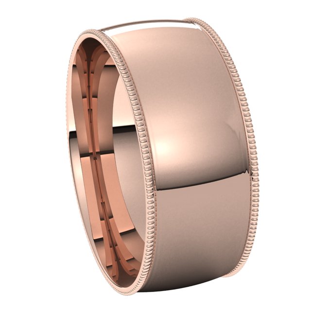 14K Rose Gold 8 mm Milgrain Half Round Comfort Fit Light Wedding Band 6