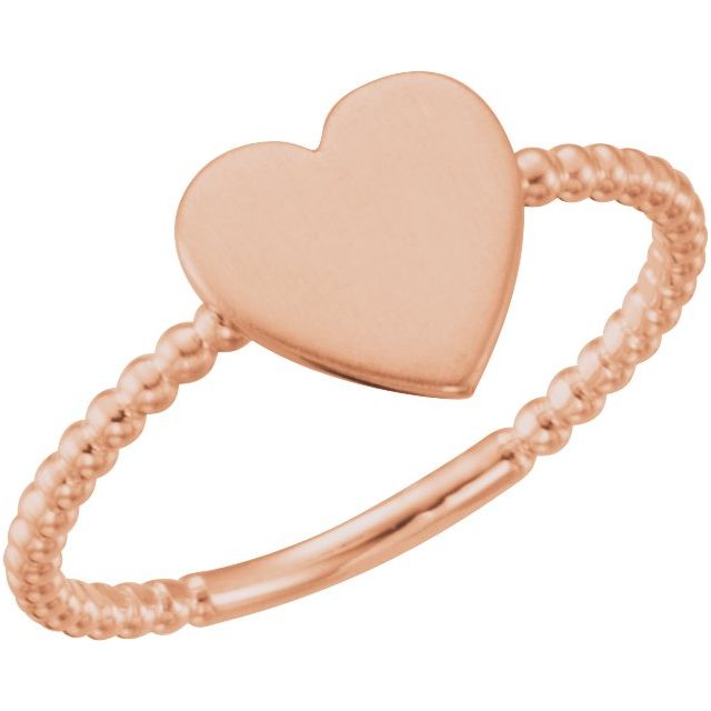 14K Rose Heart Engravable Beaded Ring 1