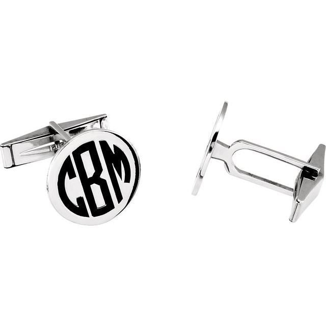 14K White Engravable Cuff Links 1