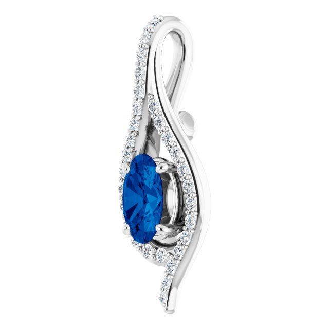 14K White Lab-Created Blue Sapphire & 1/8 CTW Diamond Pendant