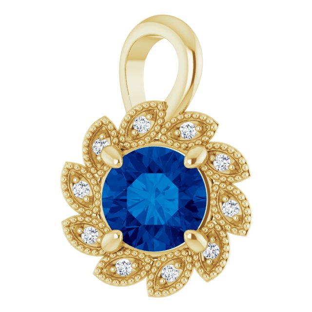 14K Yellow Lab-Created Blue Sapphire & .04 CTW Diamond Pendant