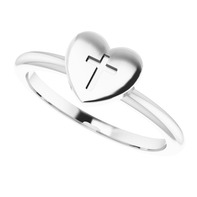 Sterling Silver Heart with Cross Ring 5