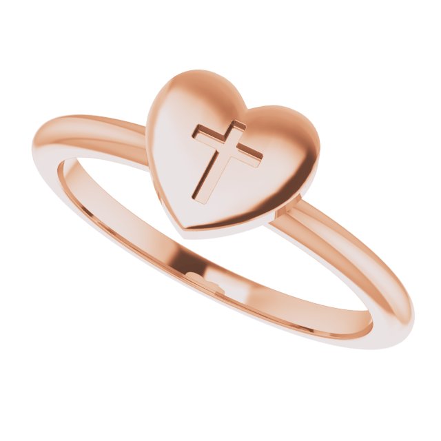 14K Rose Heart with Cross Ring 5