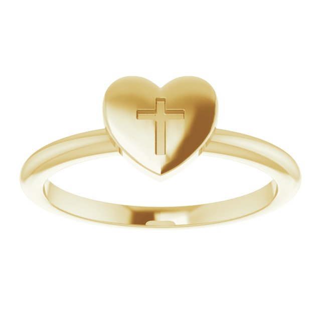 14K Yellow Heart with Cross Ring 3