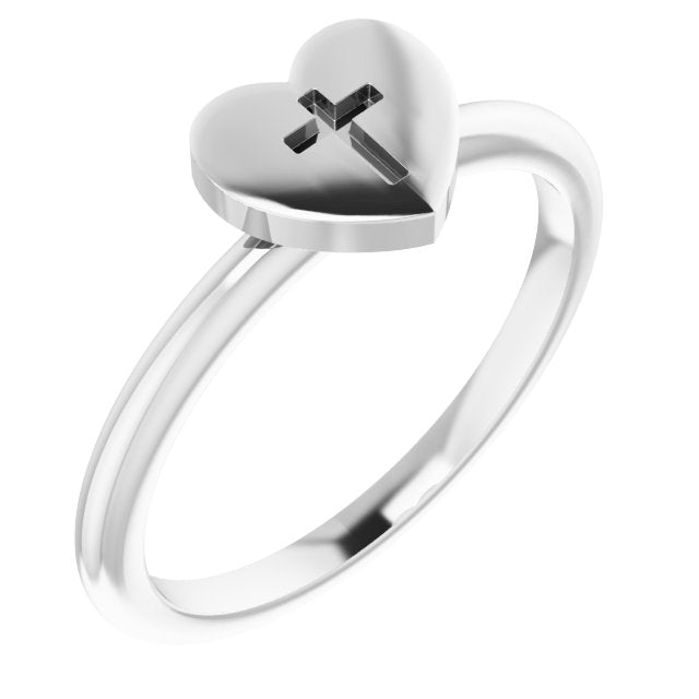 Sterling Silver Heart with Cross Ring 1