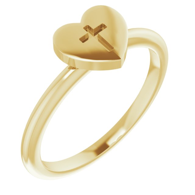 14K Yellow Heart with Cross Ring 1