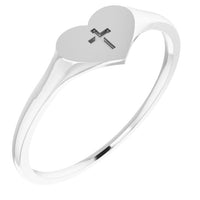 14K White Heart & Cross Ring Size 5 1