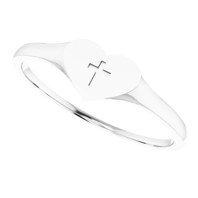 14K White Heart & Cross Ring Size 5 5