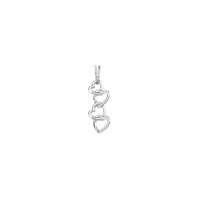 14K White Linked Hearts Pendant 1