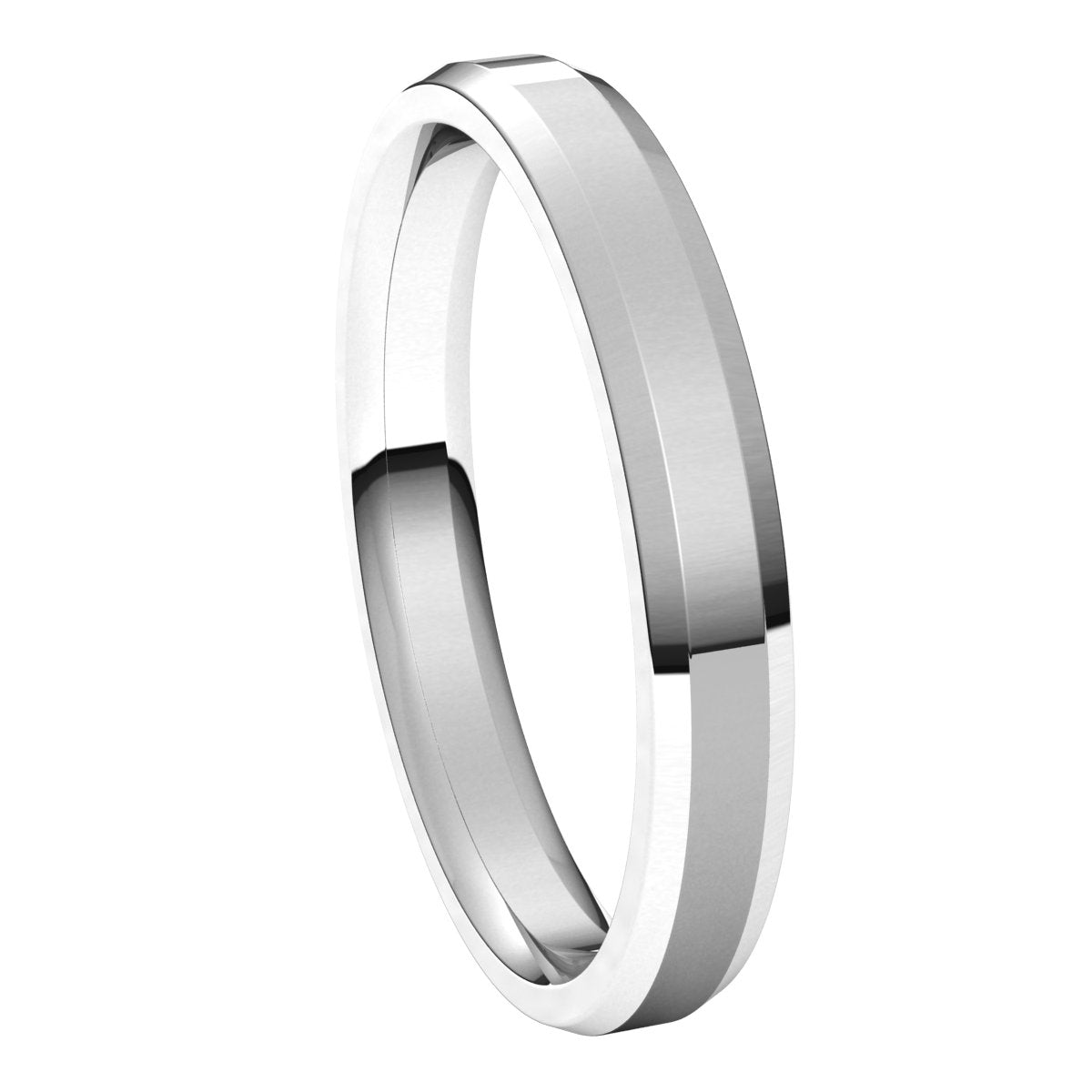 18K White 3 mm Beveled Edge Comfort Fit Light Band Size 10.5