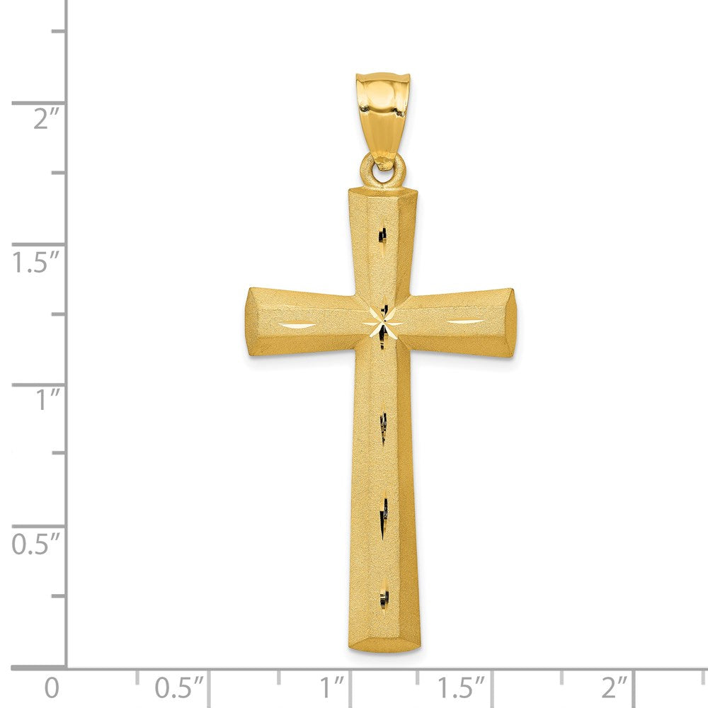 14K Satin and Diamond -Cut Cross Pendant