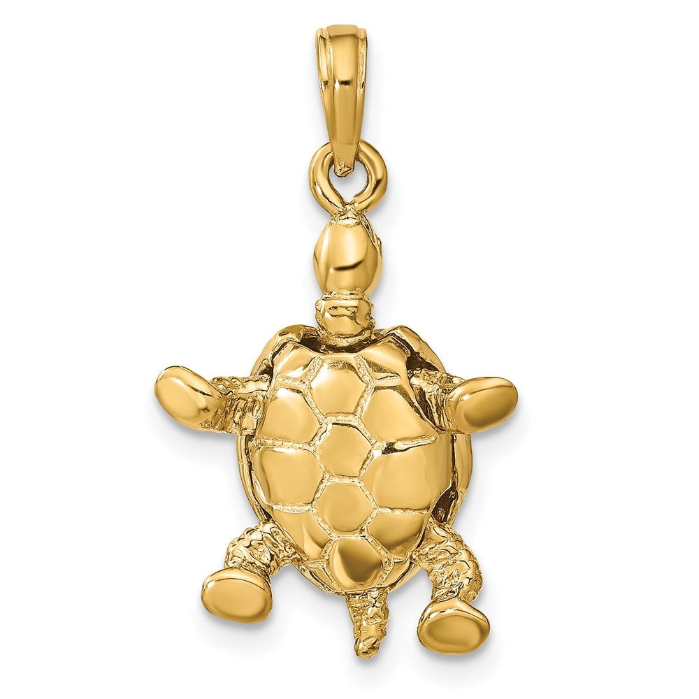 14K Solid Polished 3-D Moveable Turtle Pendant 3