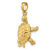 14K Solid Polished 3-D Moveable Turtle Pendant 5