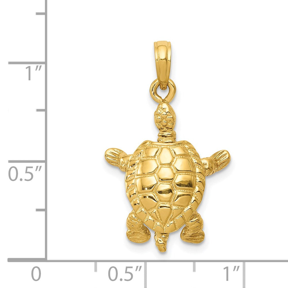 14K Solid Polished 3-D Moveable Turtle Pendant 4