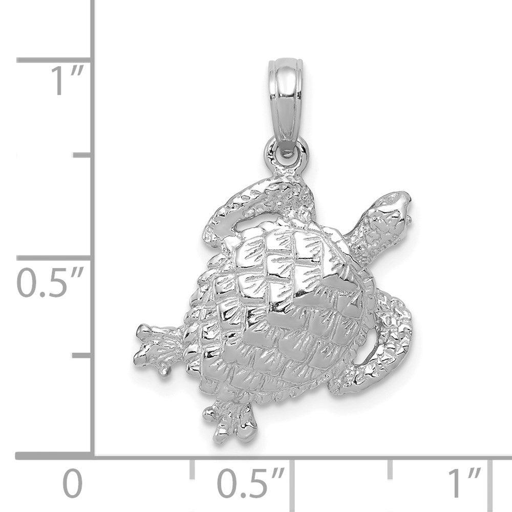 14K White Gold Solid Polished Open-Backed Turtle Pendant 3