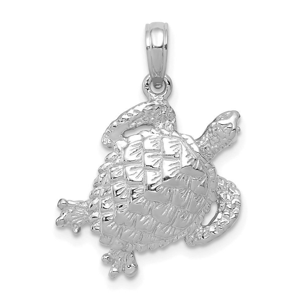 14K White Gold Solid Polished Open-Backed Turtle Pendant 1