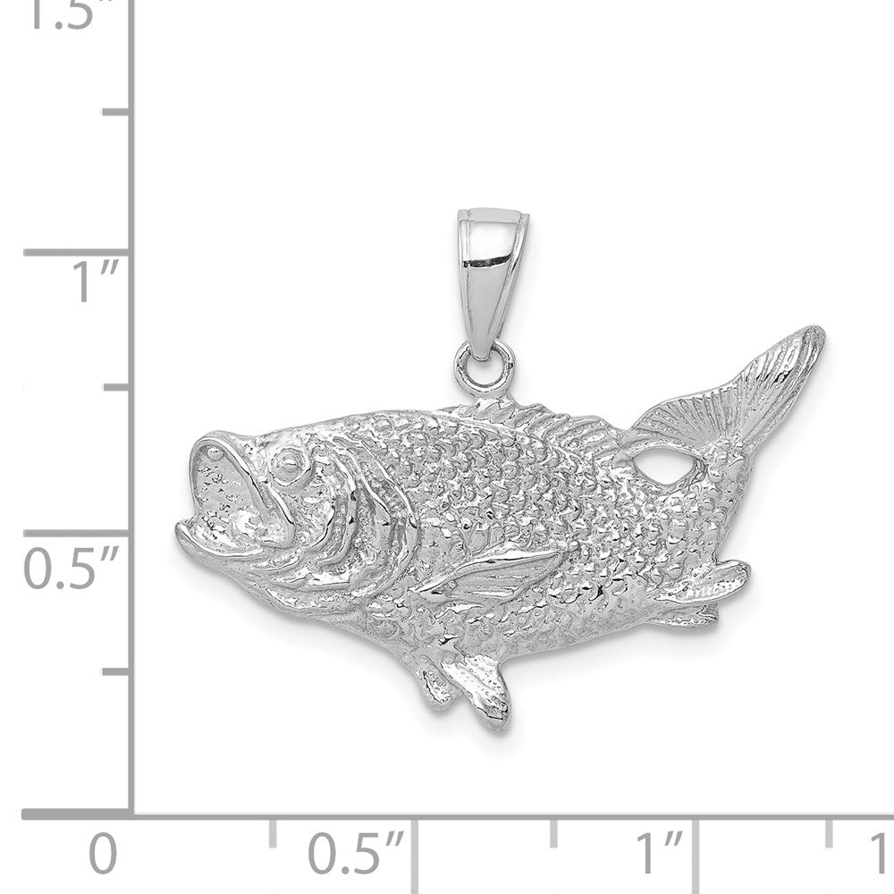 14k White Gold Polished Open-Backed Bass Fish Pendant 3