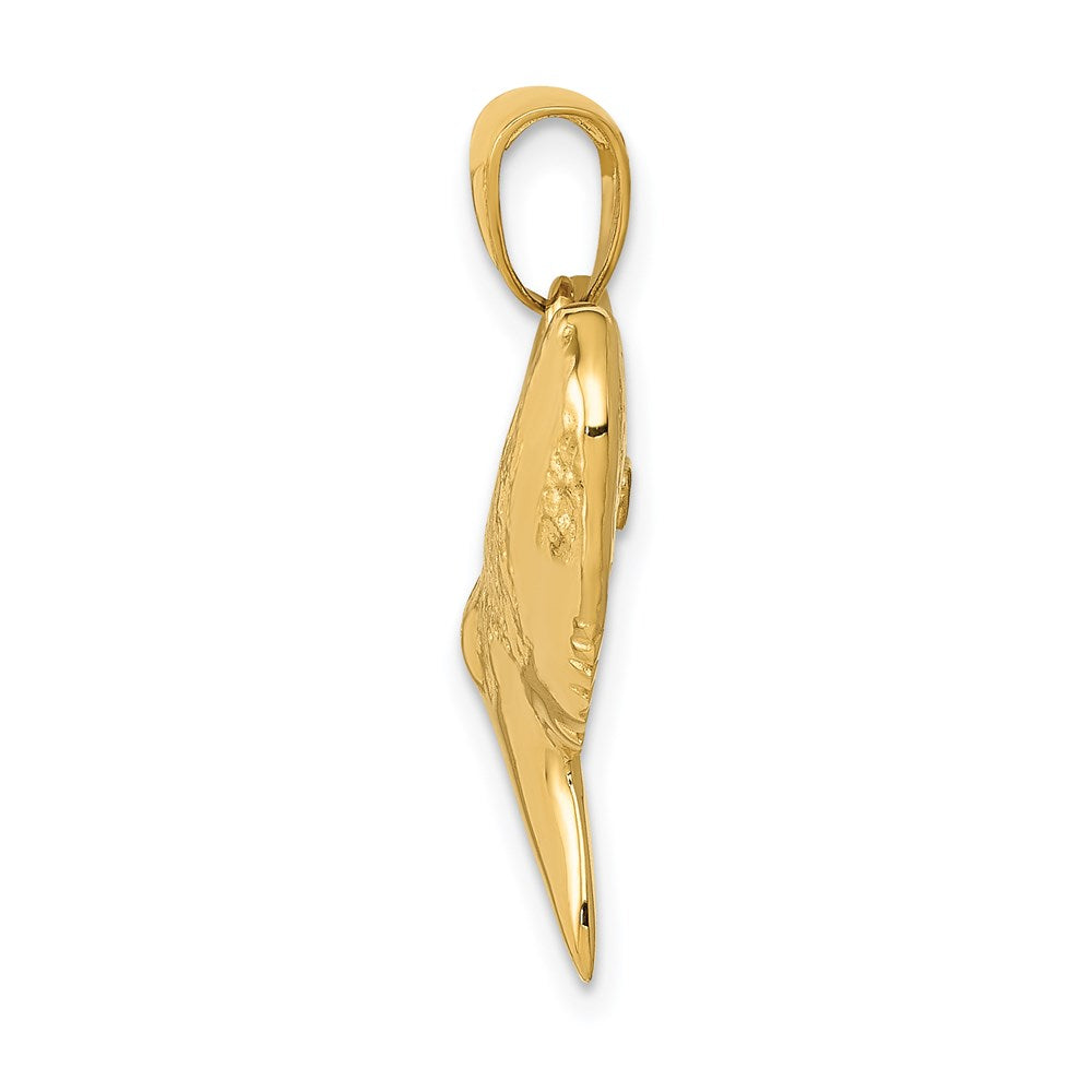 14K Solid Polished 3-D Shark Tooth Pendant 2