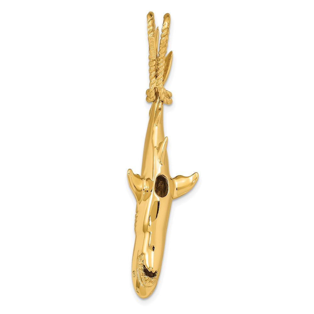 14K Hollow Polished 3-D Hanging Shark Pendant 3