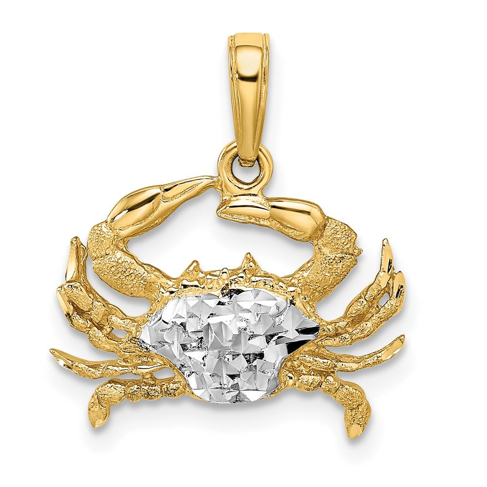 14k w/Rhodium Diamond-cut Blue Crab Pendant 1