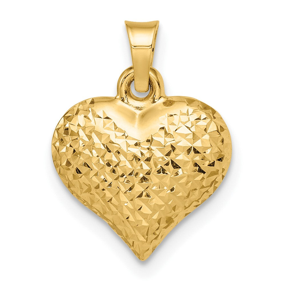 14K Yellow Gold Puff Heart Pendant Necklace with Diamond Star