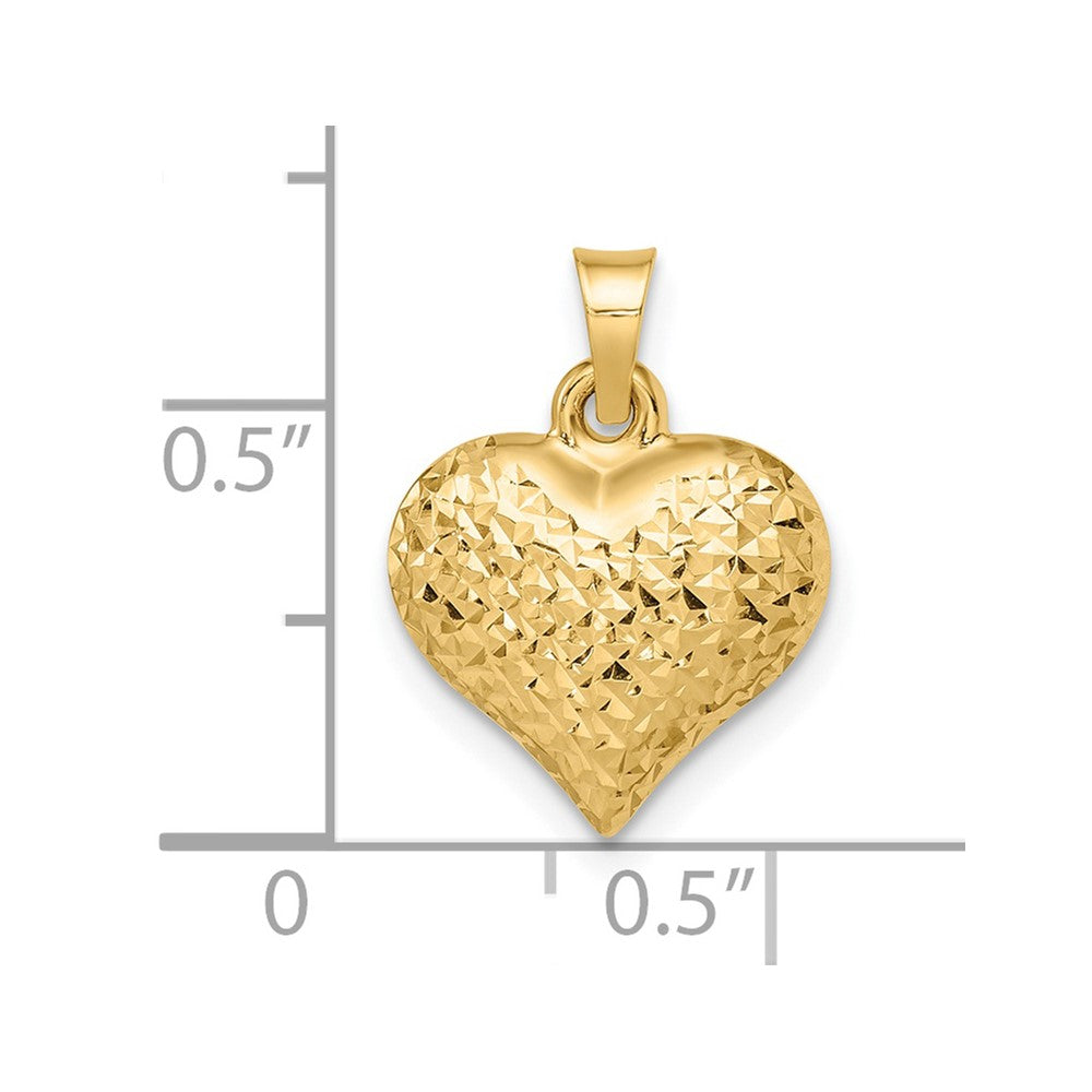 14K Yellow Gold Puff Heart Pendant Necklace with Diamond Star