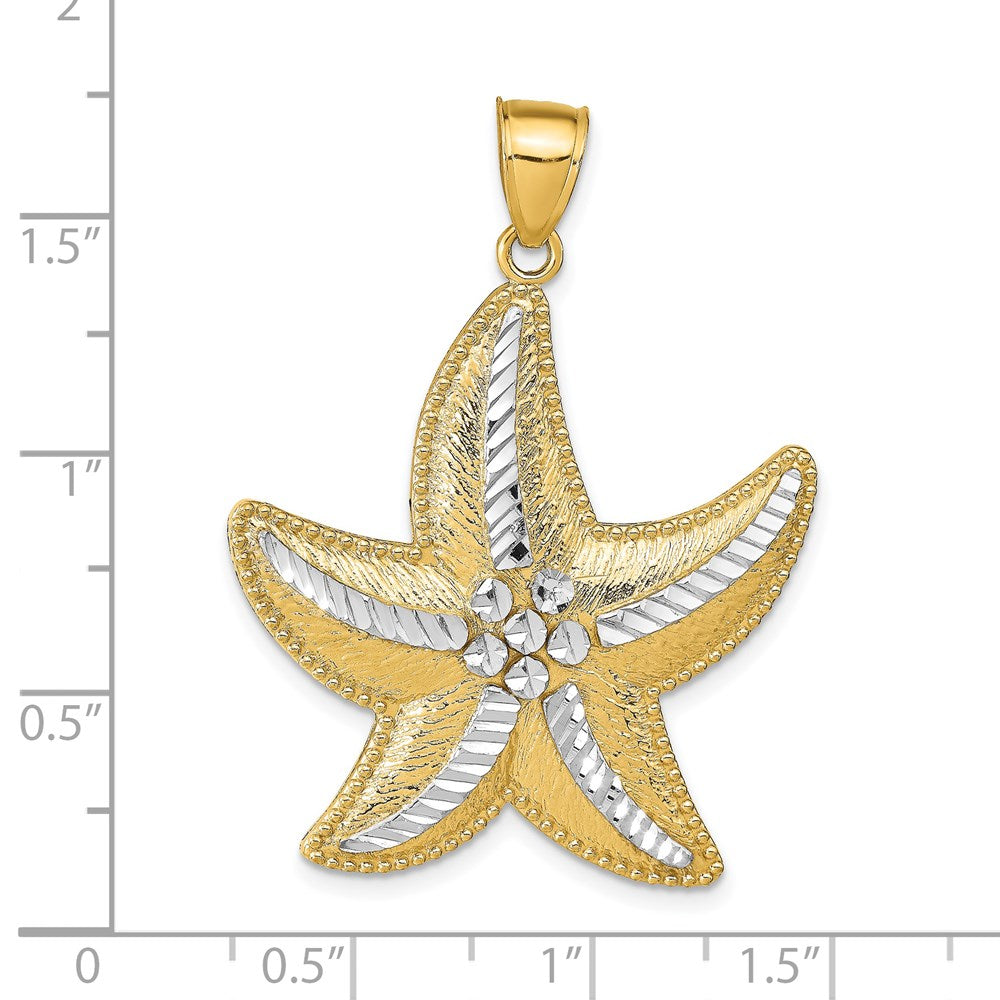 14K and Rhodium Diamond-Cut Textured Starfish Pendant 3