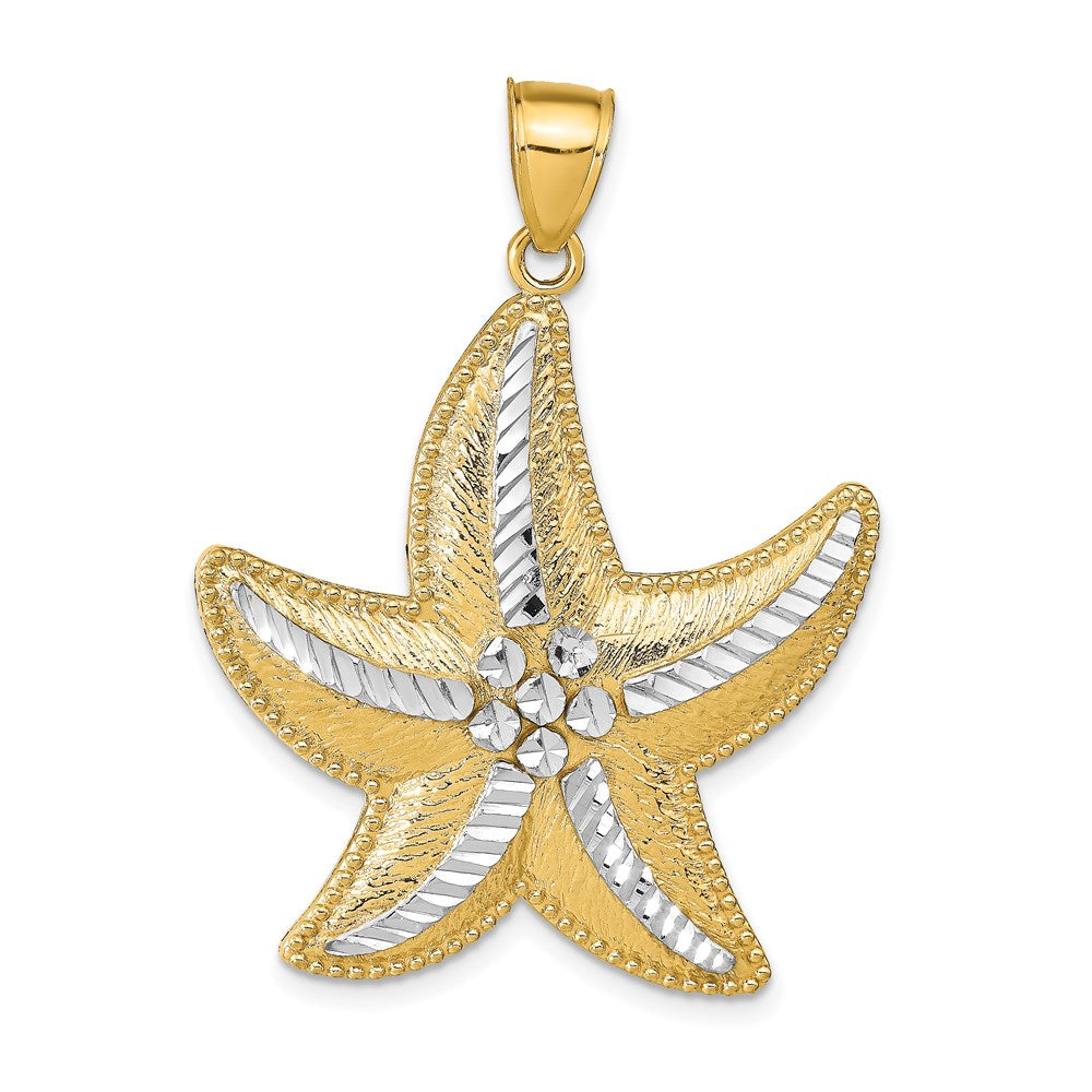 14K and Rhodium Diamond-Cut Textured Starfish Pendant 1