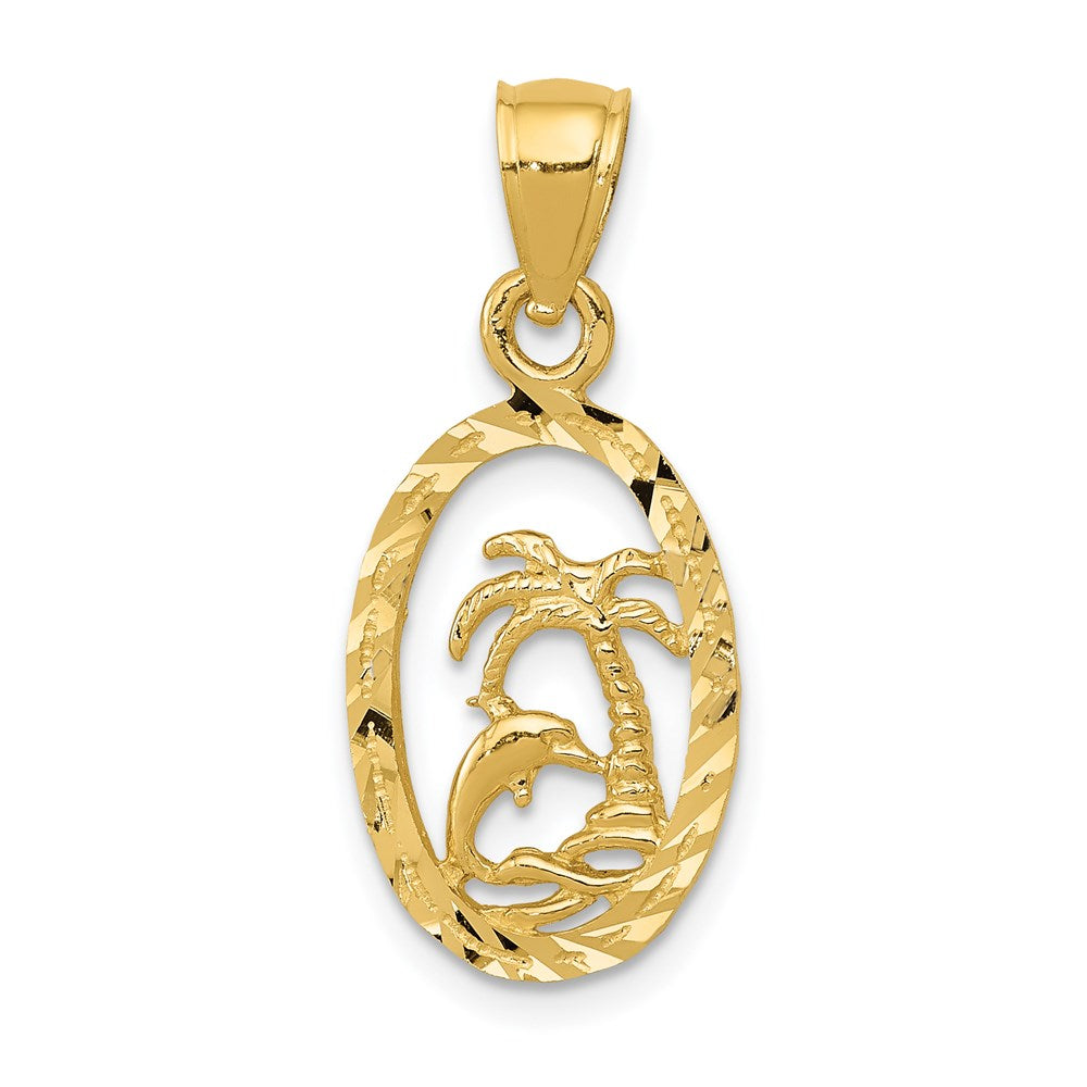 14K Dolphin and Palm Tree Pendant 1