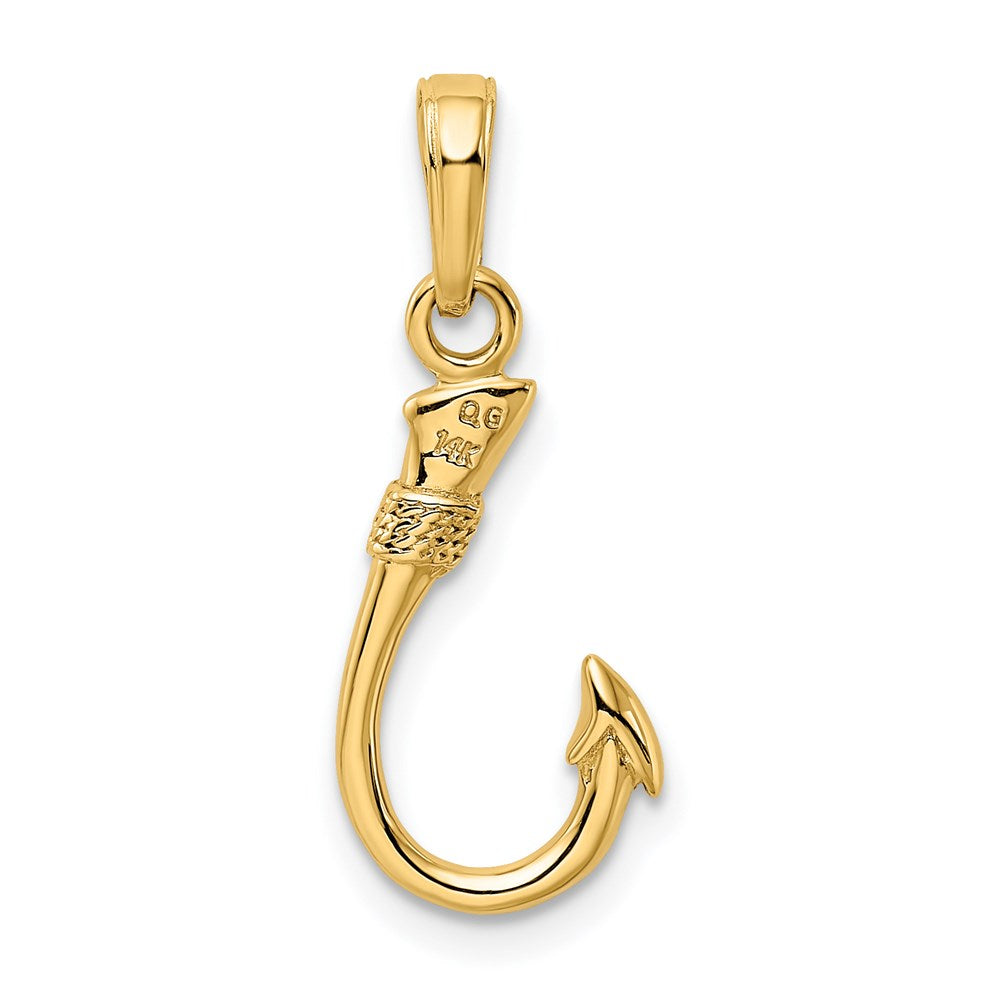 14K Yellow Gold 3D Fish Hook Pendant 3